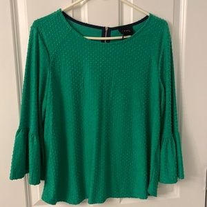 Swiss dot knit top with flounce sleeve
